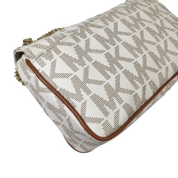 Michael Kors Hamilton Flap Vanilla Monogram Tan Leather Gold Chain Shoulder Bag - Picture 11 of 16